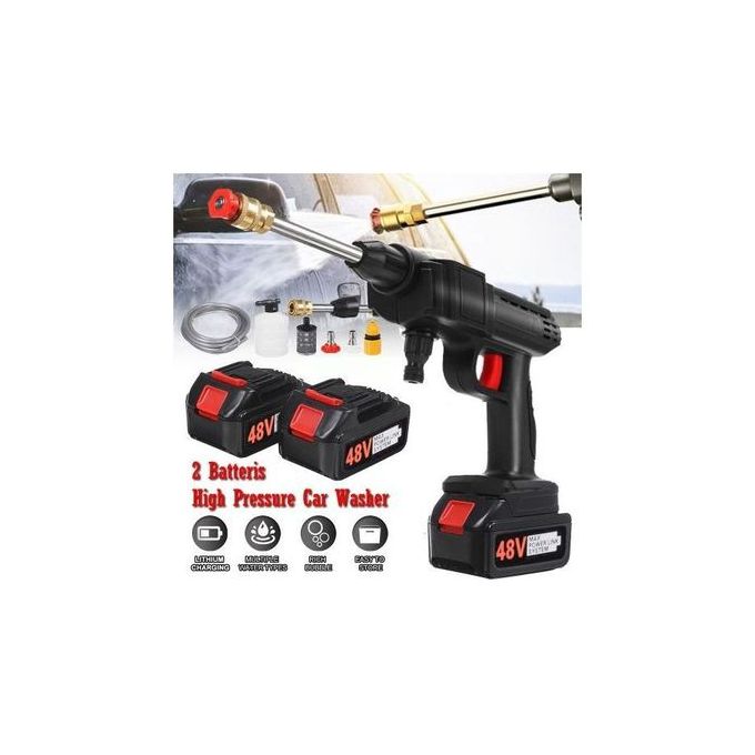 High Power 2 Batteries Cordless 48V Wireless Portable High Pressure Automatic Car/Bike Washer Wheel Cleaner Ideal For Garden Watering 48vh 15000mah Double Battery