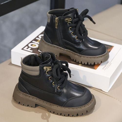 Boys Girls Boots Unisex Martin Shoes Kids Casual Leather Shoes Mid Top Children Outdoor Shoes