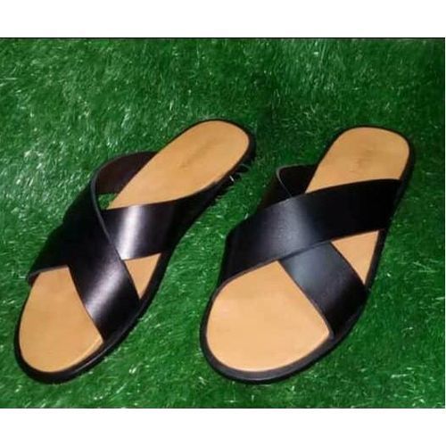 Men's Leather Cross Pam Palm Slippers - Black 42